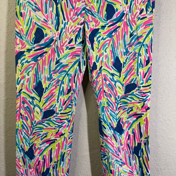 LILLY PULITZER Pants 8 Kelly Textured Ankle Length Skinny Indigo Palm Reader - Picture 5 of 13
